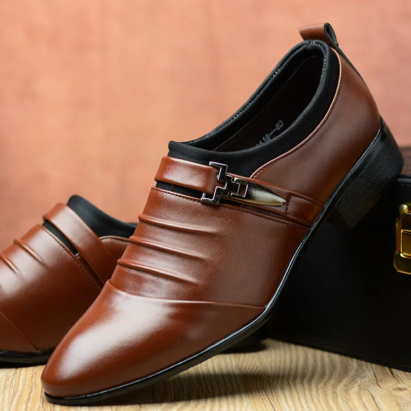 Италианската Британската Мъжки обувки от Естествена Кожа, кожени мъжки Модел обувки с остри пръсти, Бизнес и Сватбени Oxfords, Официалните Обувки За Мъже