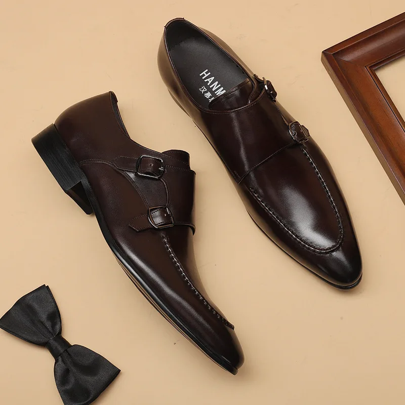 Размери от 6 до 10, мъжки Oxfords Ръчна Работа с остри пръсти, с Двойни Катарами, с Монашеским Каишка, Официалната Обувки от естествена Кожа, Класически модел Обувки За Мъже