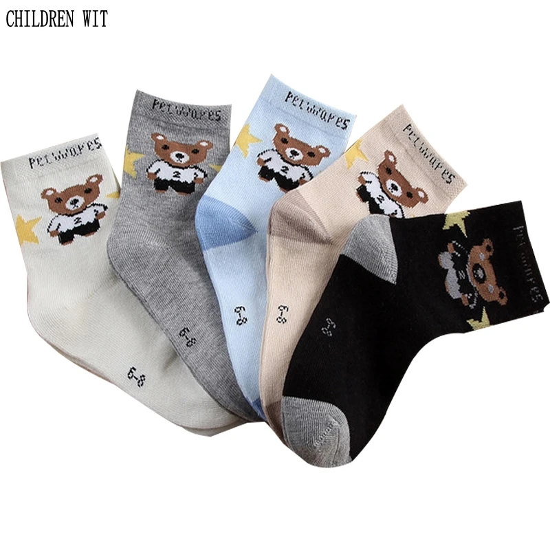 5 чифта ДЕТСКИ остроумен пролетно-есенен детски памучни чорапи с шарени хубаво мечок от анимационен филм от 1 до 8 години, бебешки чорапи за момчета и момичета, чорапи