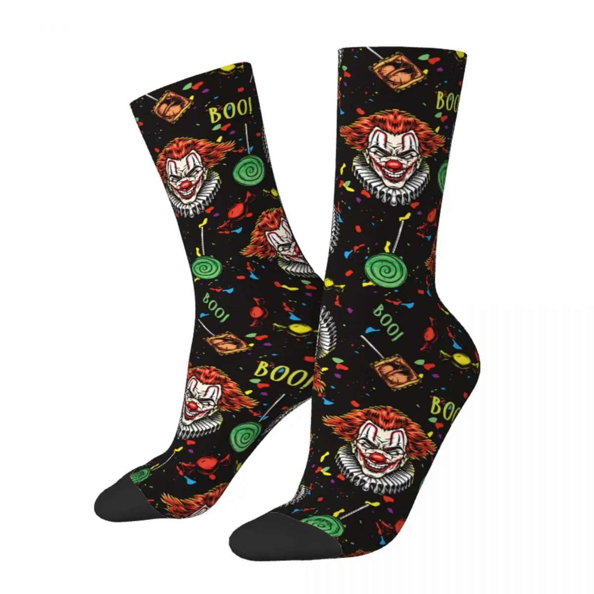 Хладен Хелоуин Зловещ Клоун, на Главата Бонбони Футболни Чорапи Полиестер Дълги Чорапи за Жени, Мъже Дишаща