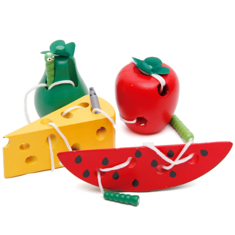 Монтесори Забавни Играчки Плодови Пъзели Дървени Детски 3D Пъзел Дървен Червей Яде Плодове Ябълка, круша, играчка за Дете, Подарък за дете