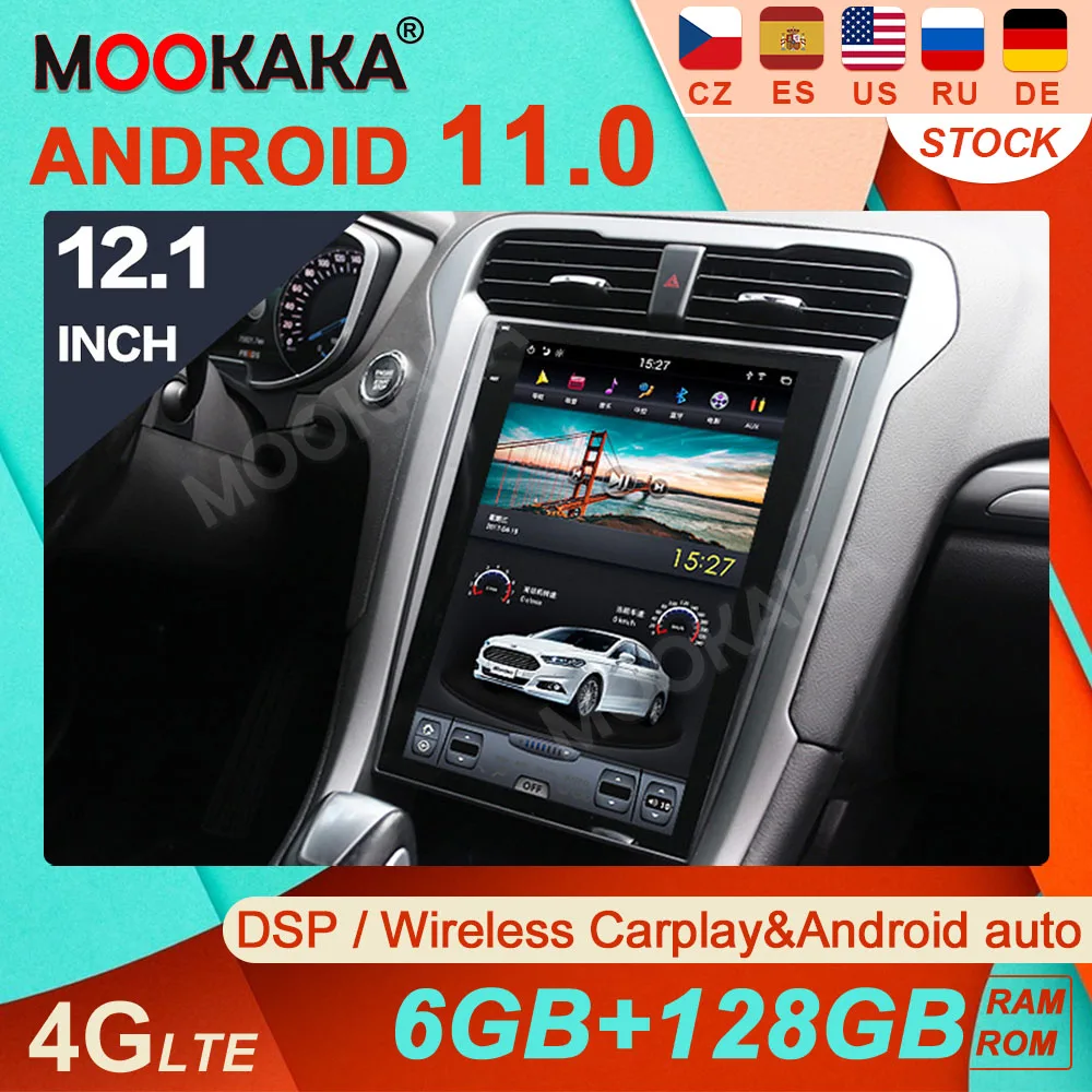 Android 11 6 + 128 г DIN Tesla За Ford Mondeo Fusion MK5 2013-2017 Авто радио мултимедиен DVD плейър GPS Navi Радио Carplay Главното устройство