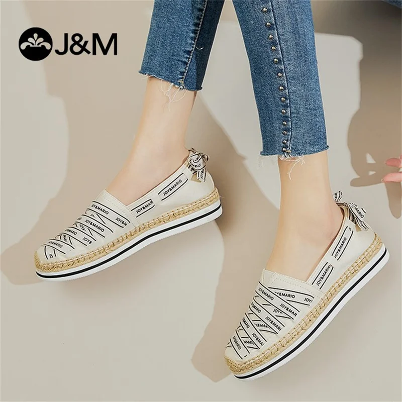 J&M Gril/Espadrilles; дамски обувки в рибарски стил на равна подметка с кръгла пръсти; летни сандали без закопчалка на платформата; Zapatillas Mujer Sapatos