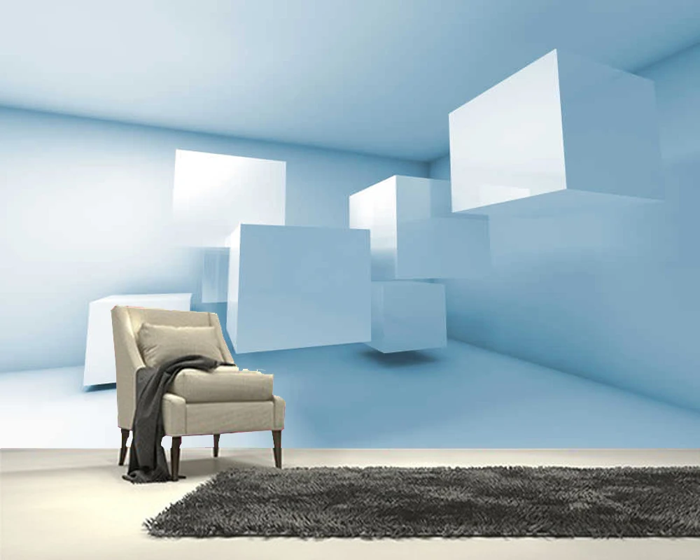 Papel de parede Абстрактни кубчета в синята стая геометрични 3d тапети хол телевизия стени спалня тапети начало декор