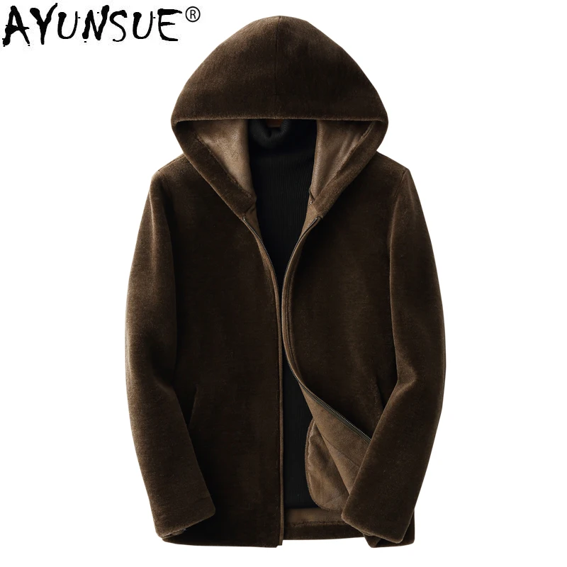 AYUNSUE Мъжко палто от естествена кожа, есенно-зимно яке, мъжки Палта и якета от 100% вълна с качулка, блузон Homme Hiver KFS19M211-J KJ3794