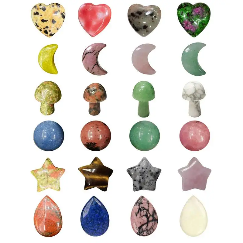 Декоративни Кристални Камъни 24 Бр Полирани Естествени Гъби, Звезди Луната Чакъл Малки Декоративни Каменни Камъни За Аквариуми