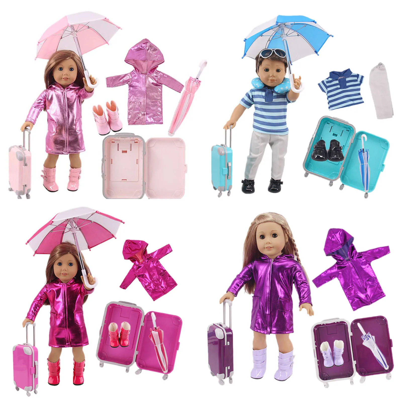 Кукла Реборн 4 бр./компл. = cloak + чадър + непромокаеми ботуши + Куфар, подходящ за 18 инча в американски стил и 43 см, Кукла Реборн, Новородено бебе кукла, Играчка за момичета, Подаръци