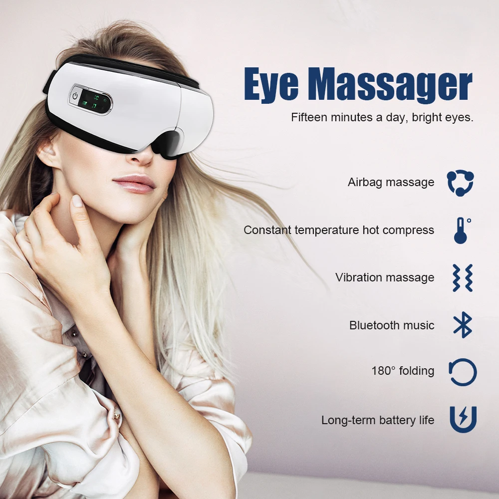 Масажор за Очи с Топлинна Вибрации Bluetooth Очила За Масаж на Очите С Топъл въздушна Възглавница 6D Масаж Горещ Компрес Интелигентен Анти-Тъмен Кръг