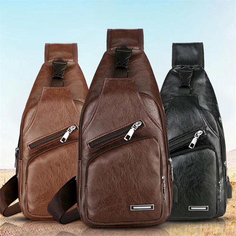 Модни Нагрудная Чанта, Мъжка чанта през рамо, Мъжка Чанта През Рамо От Спилка, Високо Качество, Мъжки универсален USB