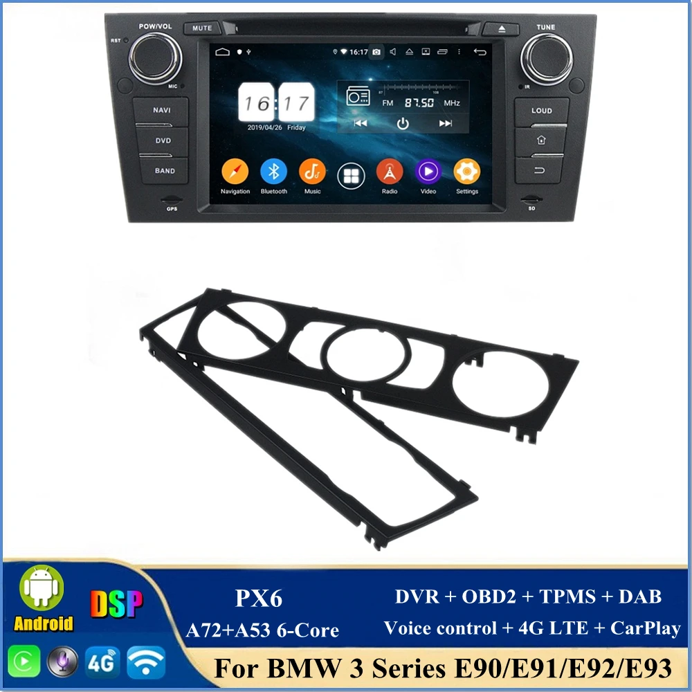 CarPlay и Android Автоматично PX6 Android 10 Авто Радио DVD за BMW E90 E91 E92 E93 Мултимедиен Плейър GPS Навигация