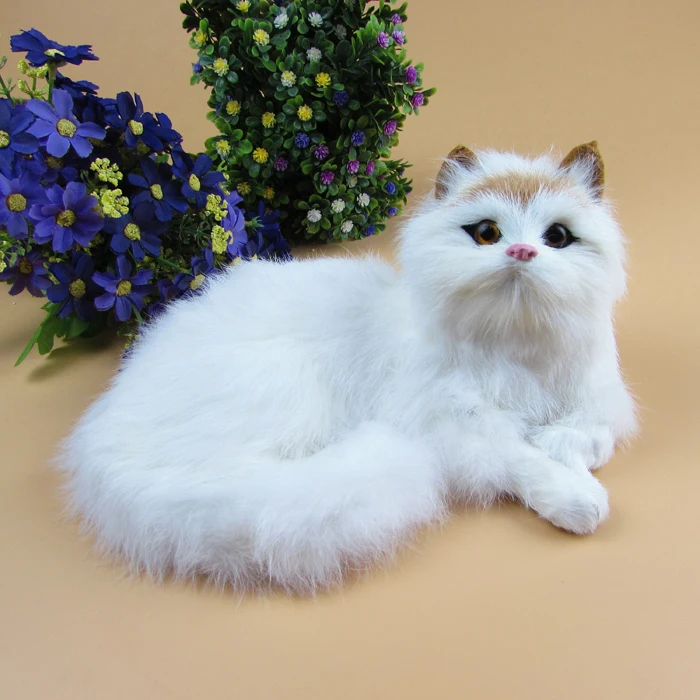 симулация модел бяла котка, ръчно изработени от пластмаса и кожа, кот 21x16 см, с жълта глава, играчка за декорация на дома, подарък за коледа w5858