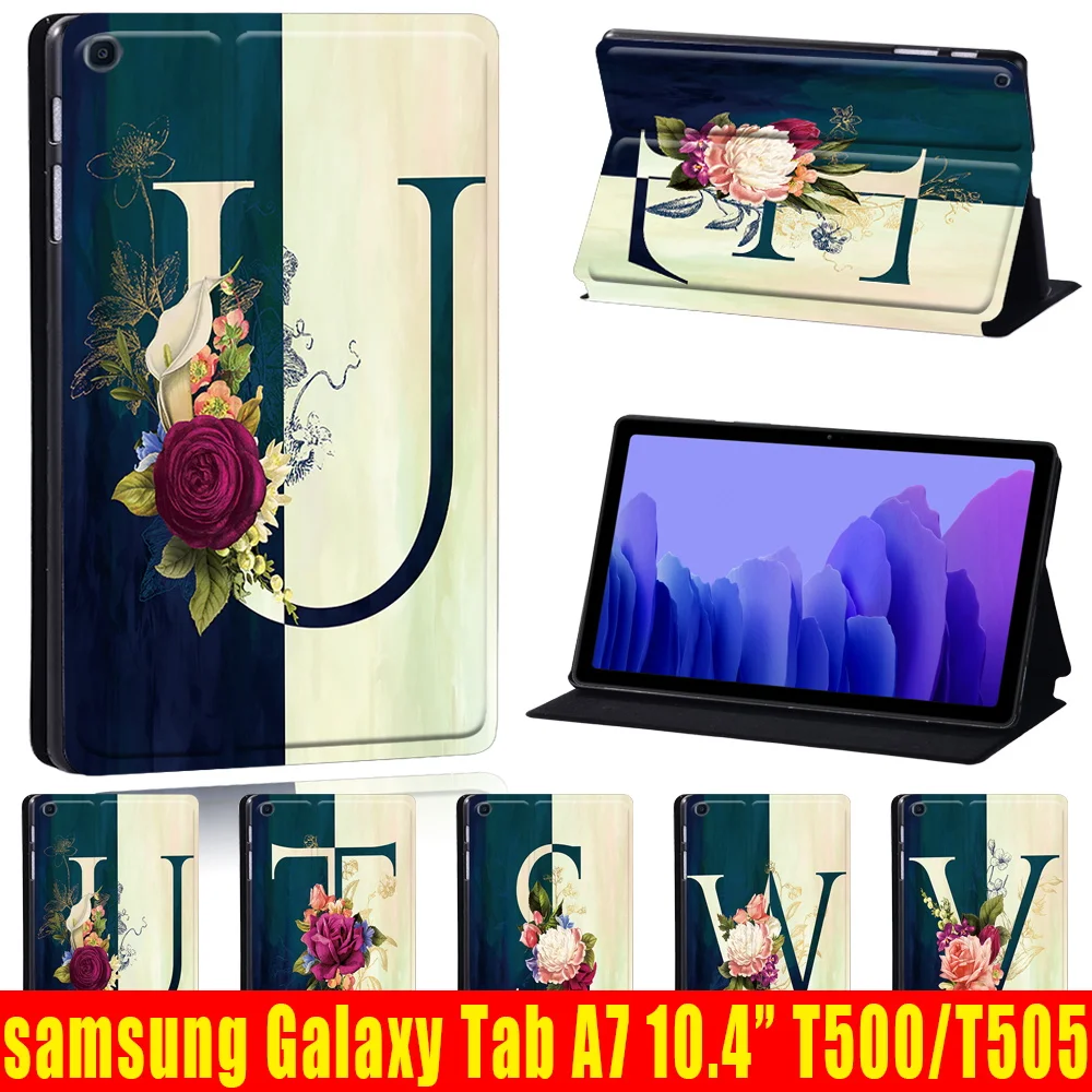 Калъф за Samsung Galaxy Tab A7 10,4 Инча 2020 T500/T505 Инициали на името на Таблетка от Изкуствена Кожа защитен Калъф във формата на миди + Безплатна дръжка