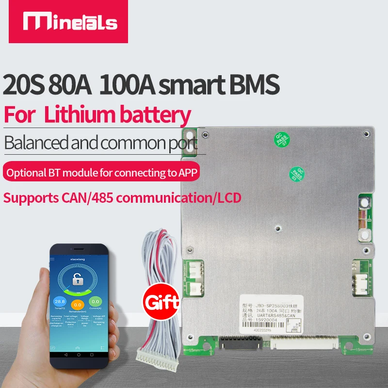 19s 20s smart bms 72v поддръжка на bluetooth APP 60v Защита от температурата на UART 485 CANBUS баланс 80a 100a батерия pcm