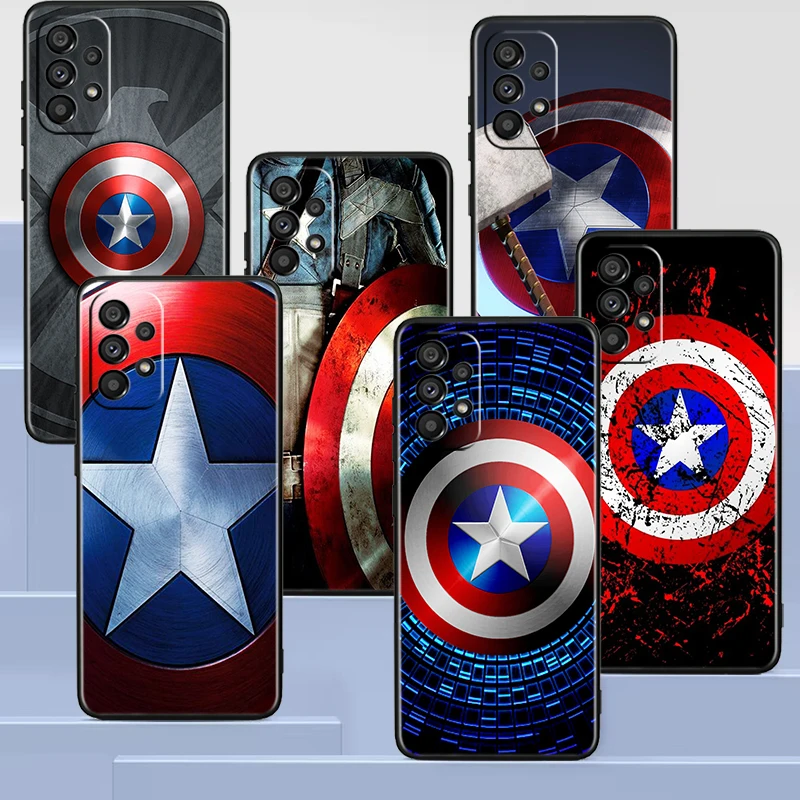 Капитан Америка Логото на Marvel Черен Калъф За мобилен телефон Samsung A73 A72 A71 а a53 A51 A52 A42 A32 A33 в а23 A22 A21S A13 A03 5G Калъф