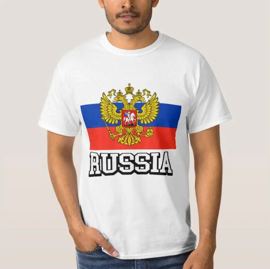 Мъжка Тениска с Знаме и Флага на Русия, Ежедневни Памучни Тениски с Кръгло Деколте и Къс Ръкав, Мъжки Дрехи