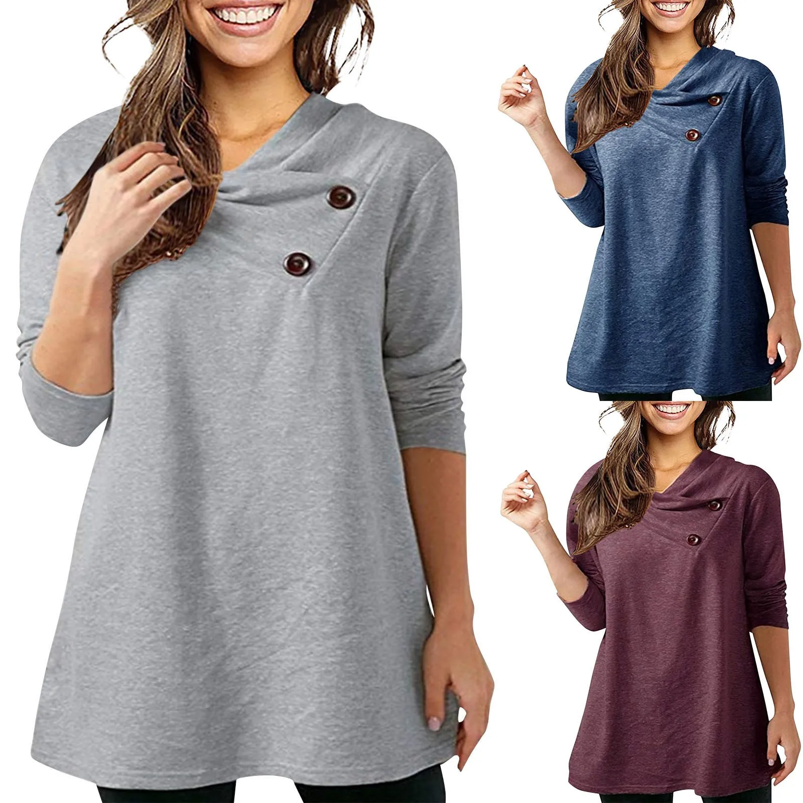 Women Warm Button Long Sleeve Sweater Pullover Blouse Тениски Sweatshirt Women ' S T-Shirt тениска женски Women Clothing върховете